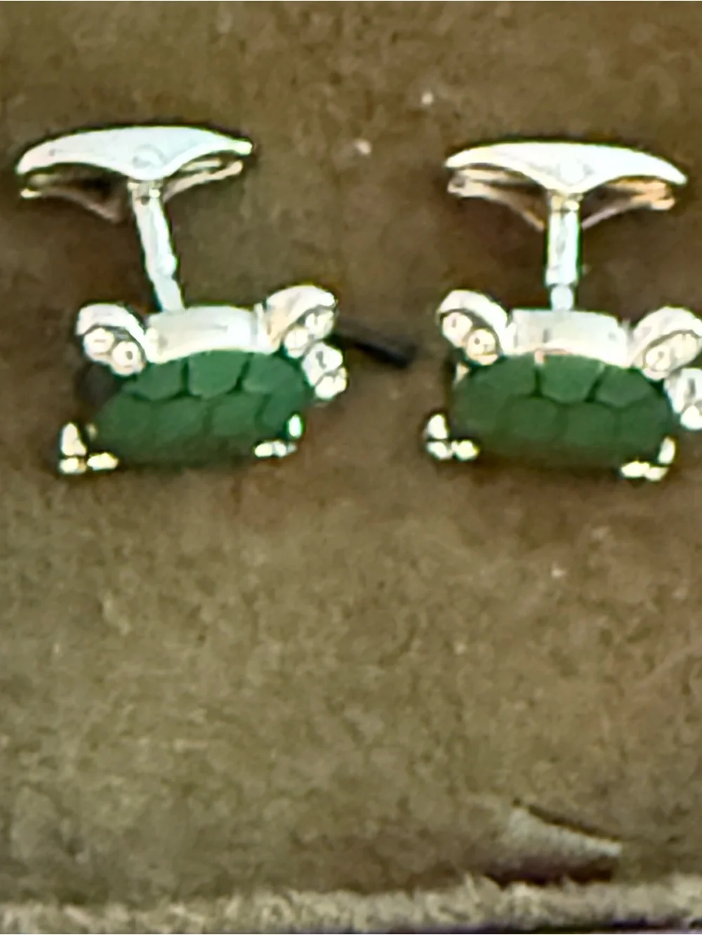 Etro RARE Turtle Green Enamel Cufflinks with Crystal Accents Never Worn